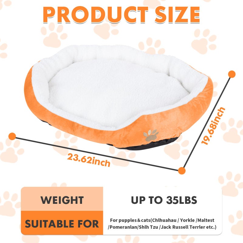 Resulzon Round Dog Cat Beds Mattress Washable Pads Room, Soft Durable Plush Faux Fur Sleeping Pet Fleece Bed Mat for Small Doggy Kitten Puppy, with Anti-Slip Waterproof Bottom (Orange) - Image 5